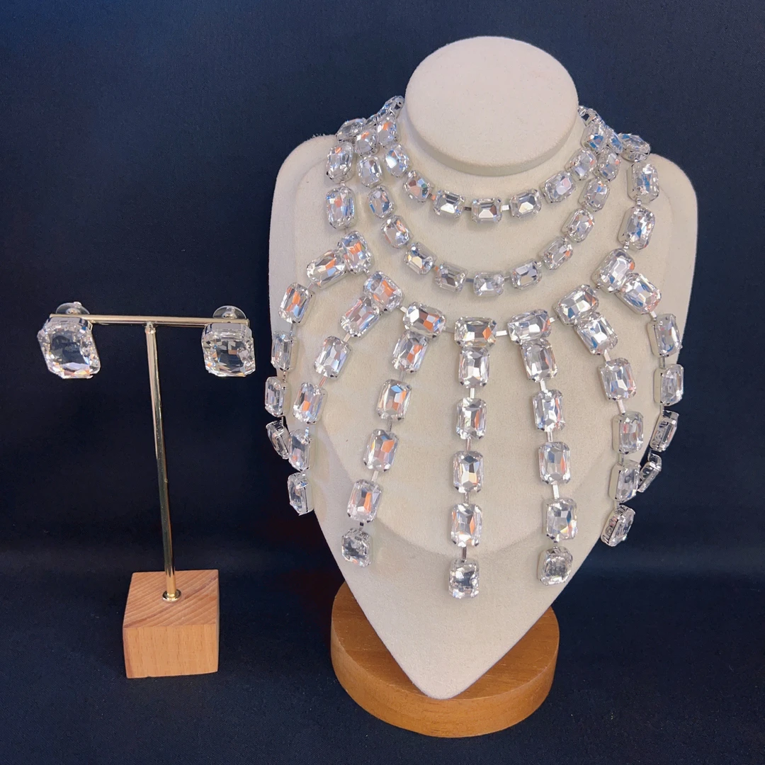 非金属仿水晶项链 哈尼西牧非金属时尚华丽两件套#0007808