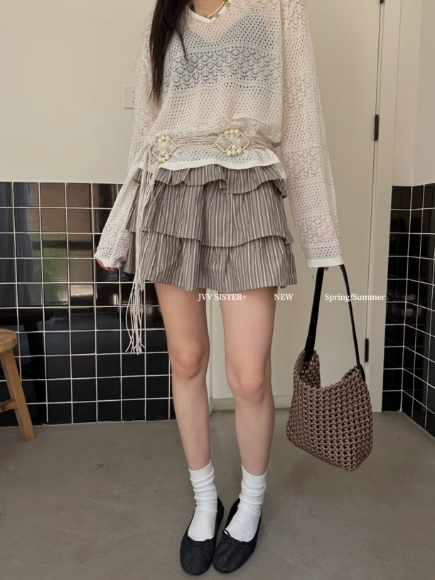 福秒-竖条纹半裙！设计感层次百搭半裙（JD70828#）JVV