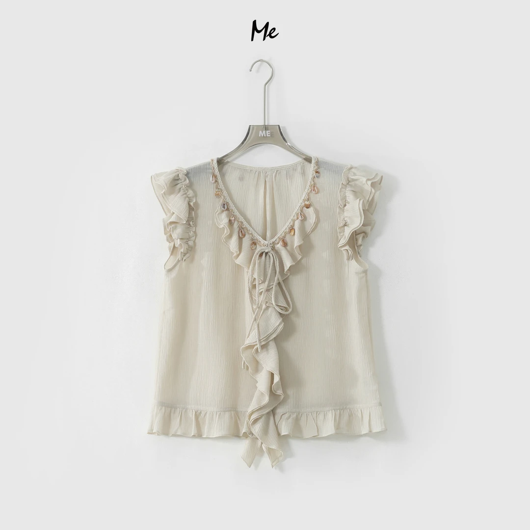 ME【花海荷叶坎肩】肌理感荷叶边显瘦舒适时尚百搭休闲衬衫MESS5946