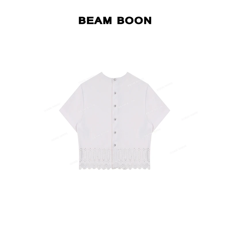 Beam Boon【繁花蕾丝】绣花镂空立体蕾丝全棉抗皱透气显瘦短袖