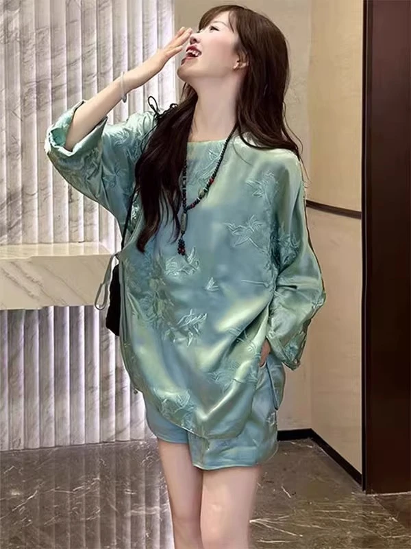 新中式改良轻国风超好看宽松衬衫2025年夏季时尚宽松减龄短裤套装