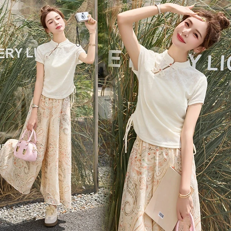 新中式国风复古盘扣套装女2025夏季新款时尚气质禅意气质款女装