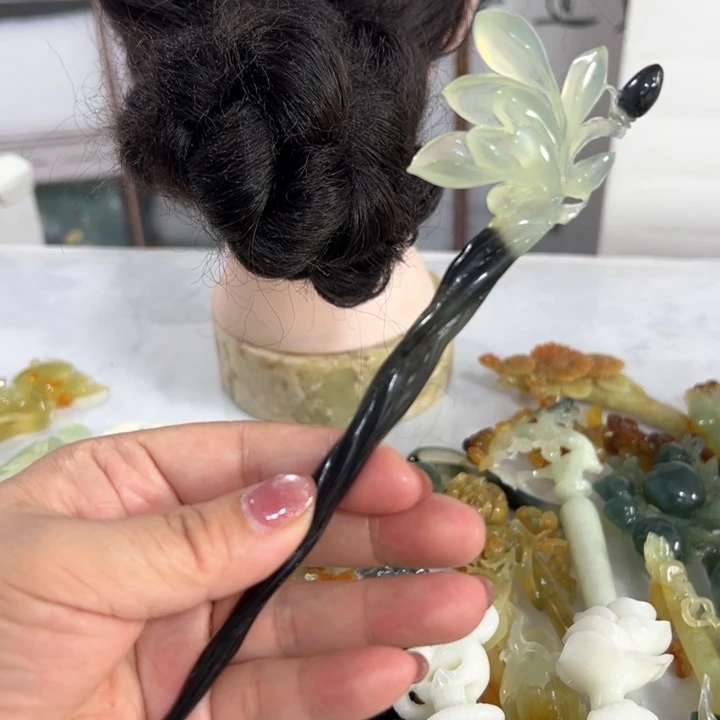 定制蛇纹石玉六*妮毛货发饰