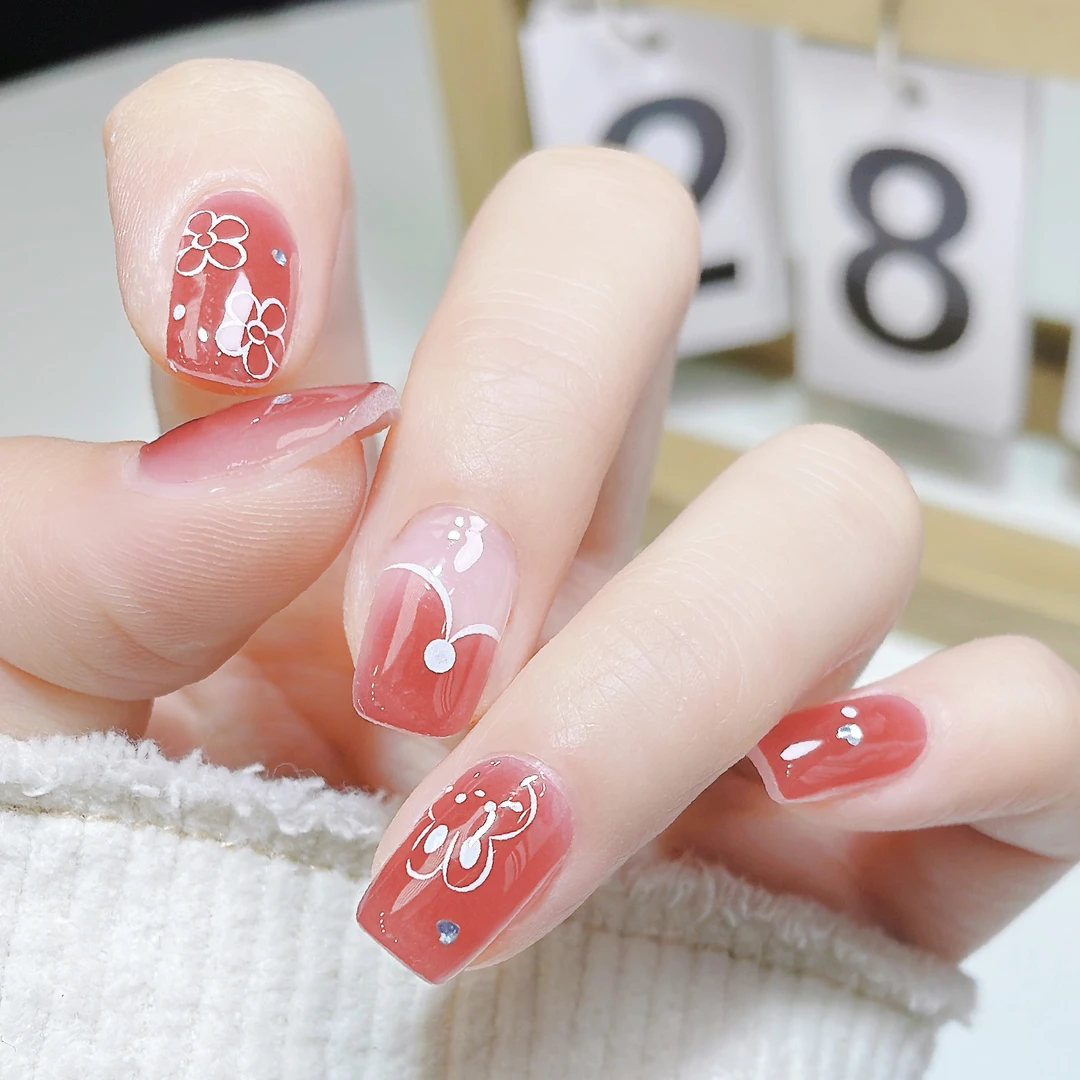 【小兔奶酱】美甲贴显白粉色成品甲油膜防水免封层指甲贴非穿戴甲