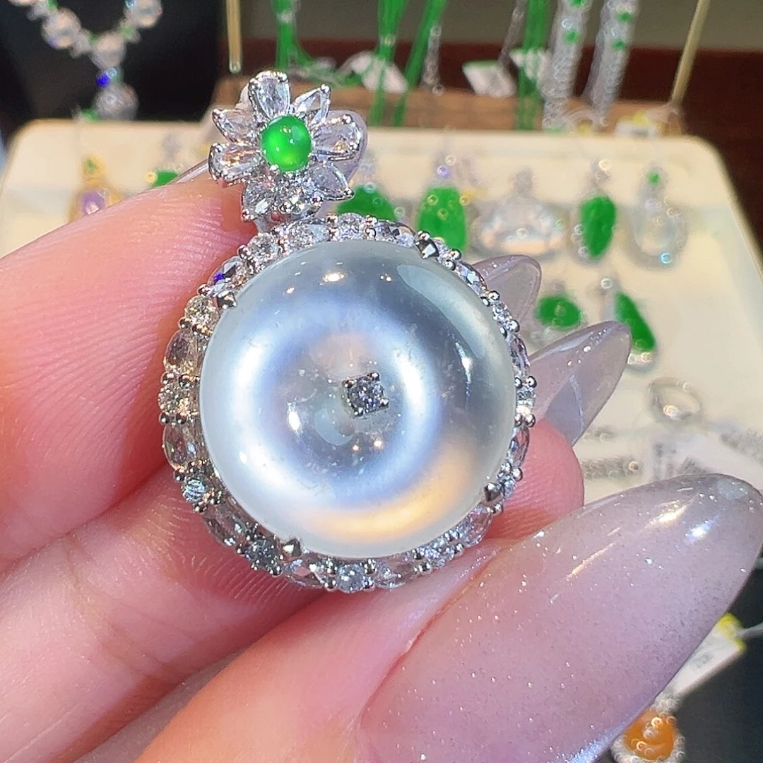 翡翠18K金镶嵌吊坠(不含链)翡翠