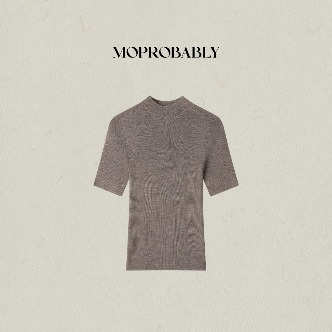 Moprobably李予诺「典衫」"100%绵羊毛"极简针织短袖T恤L5276075