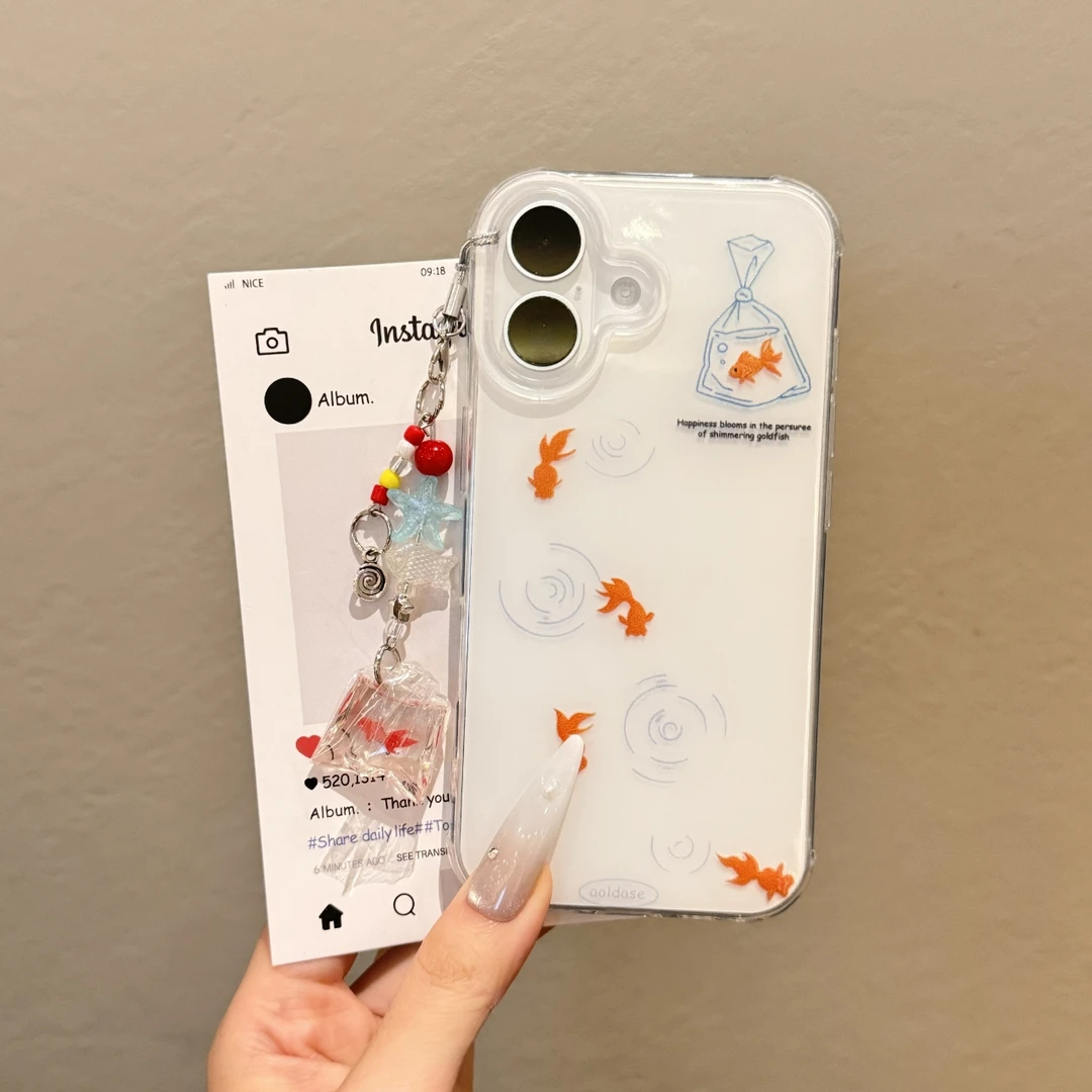 水纹袋子金鱼imd适用苹果16/15华为p70手机壳iPhone14oppo防摔