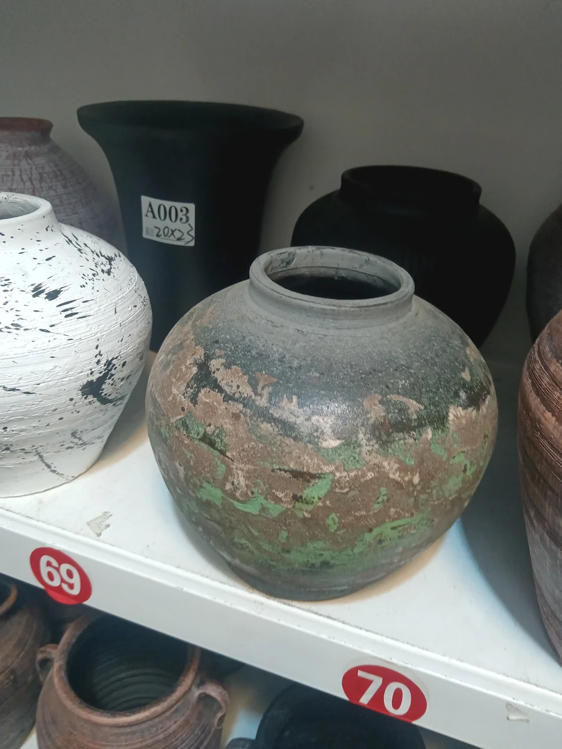 复古粗陶仿古陶罐多肉花盆插花禅意风花器摆件