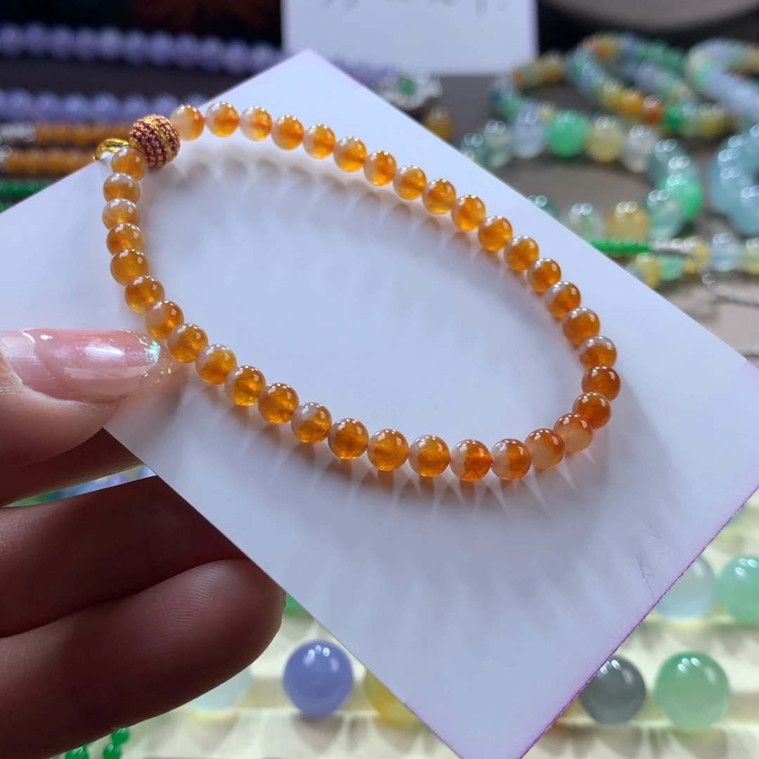 翡翠手链未镶嵌冰橙红卡4.6