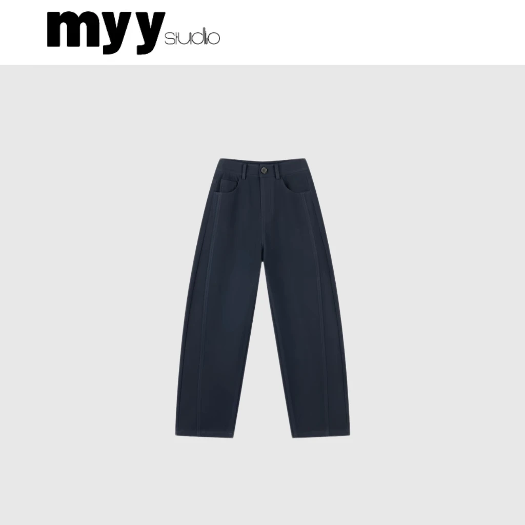 雨小琪 “王牌裤” 秋冬加绒藏青休闲直筒裤窄版弯刀裤显瘦百搭