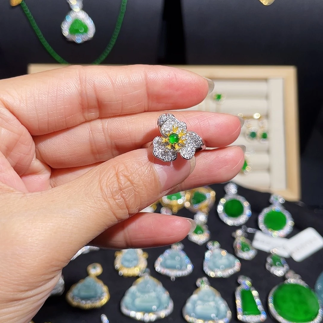 翡翠银S925镶嵌戒指蛋面