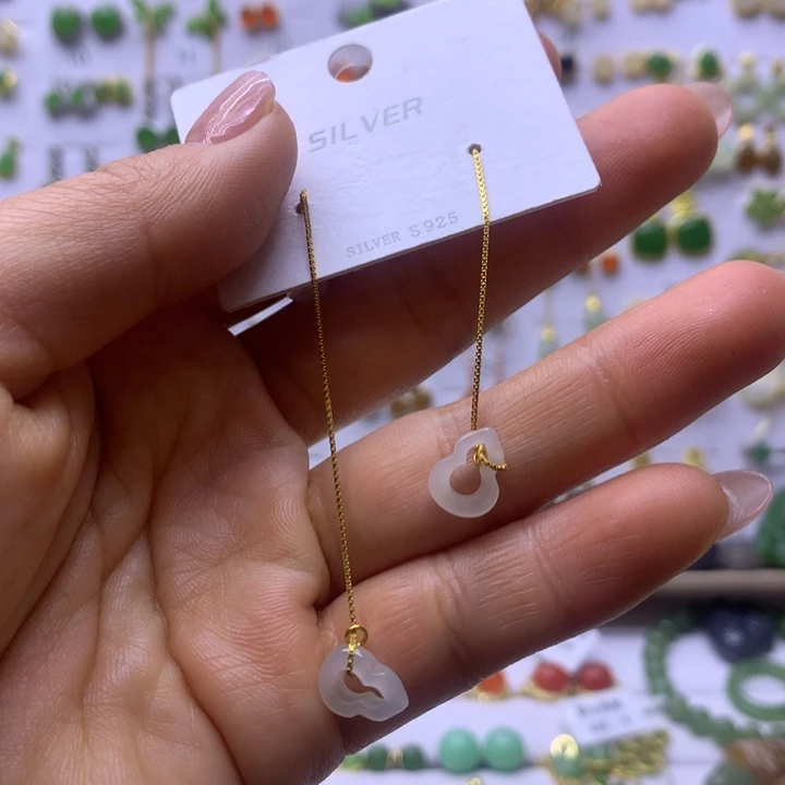 和田玉银S925镶嵌耳饰