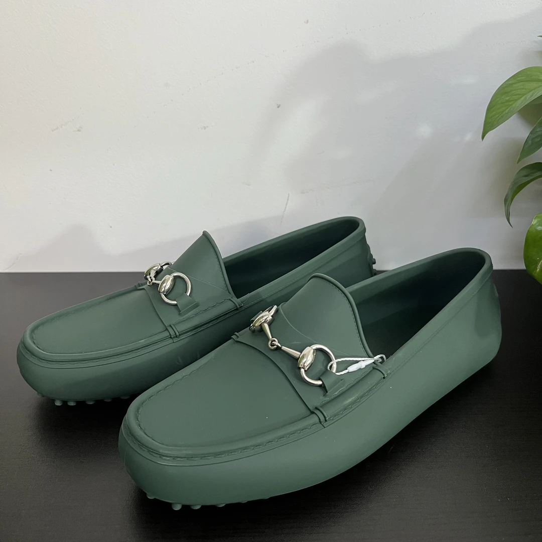 99新 GUCCI/古驰 42欧码墨绿色马衔扣一脚蹬豆豆鞋/潮鞋/百搭