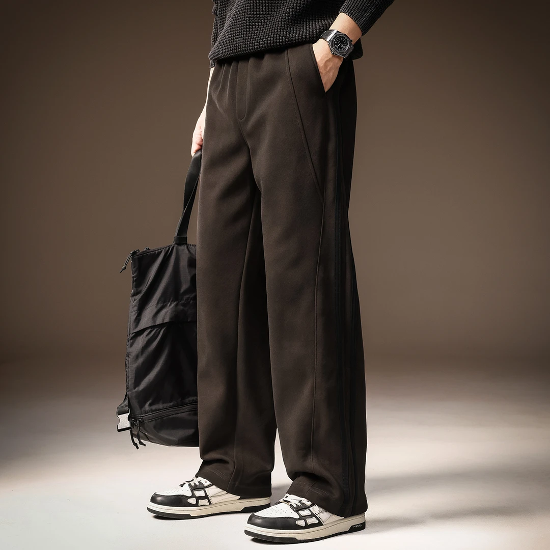 高端美式运动重磅针织卫裤男士秋冬新款宽松直筒休闲百搭复古长裤