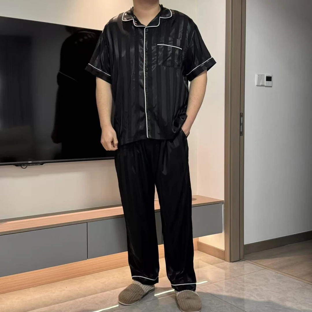 墨老板大码睡衣男冰丝薄款凉感2025夏短袖短裤大号家居服套装018