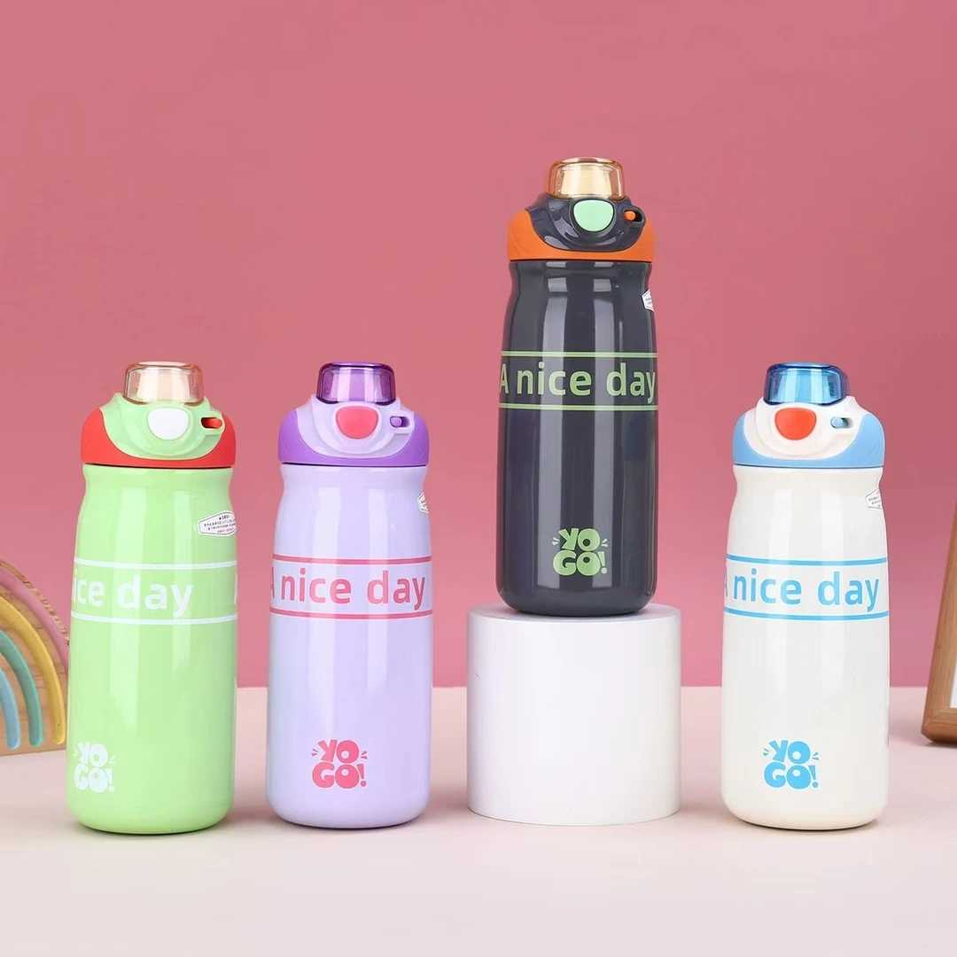 学生运动水杯新款316不锈钢真空保温杯手提水杯弹跳直饮运动水壶