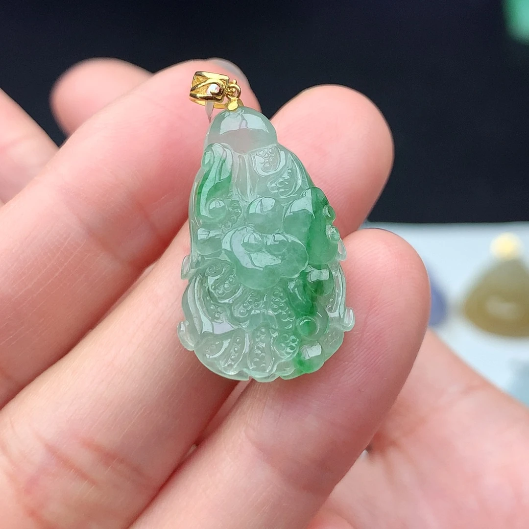 翡翠18K金镶嵌吊坠(不含链)