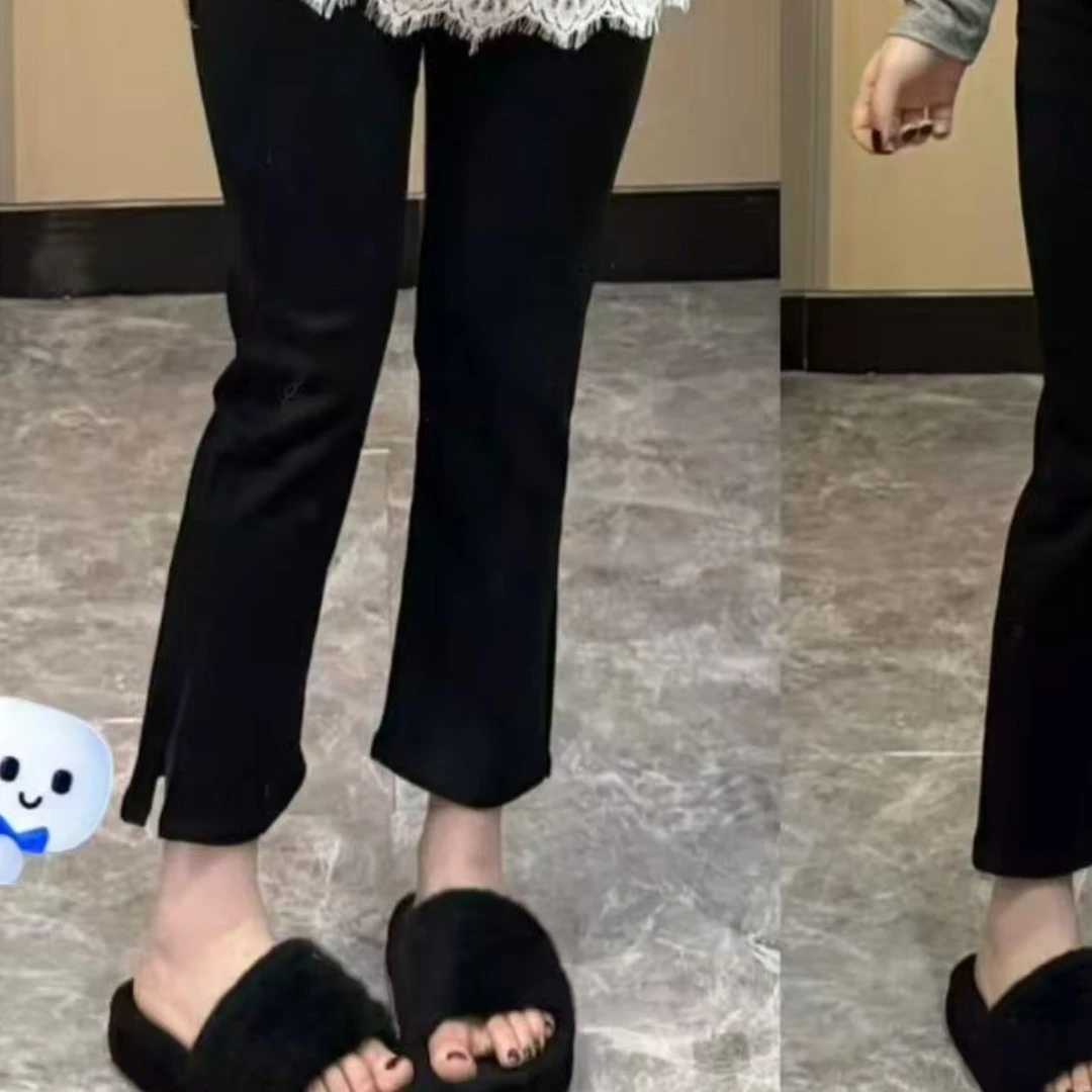 娟儿家秋冬款九分黑色牛仔烟管裤