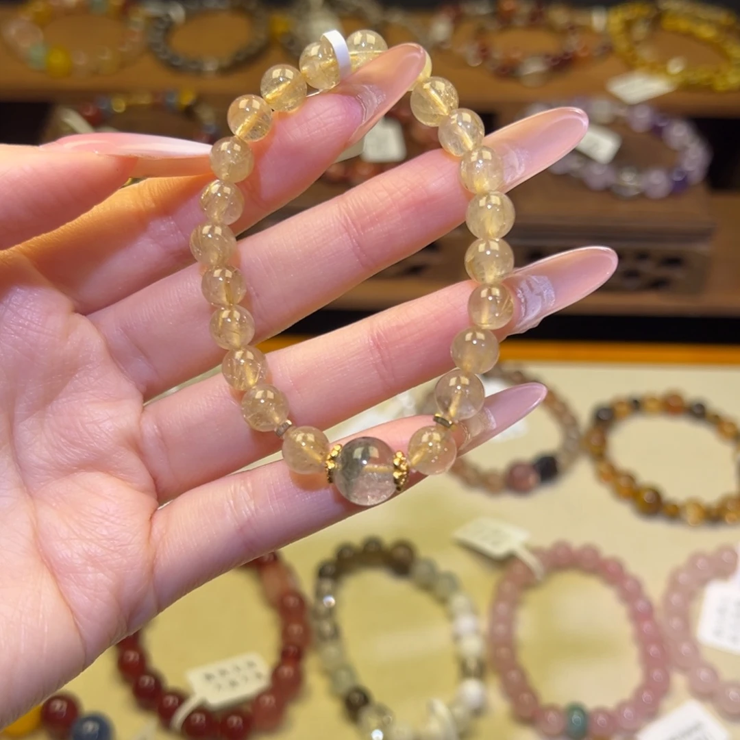 银S925镀金镶嵌手串水晶金发1020