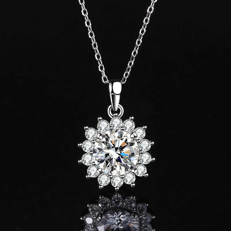 坠链均足银合成锆石 太阳花套链足银纯银镶嵌经典简约百搭时尚