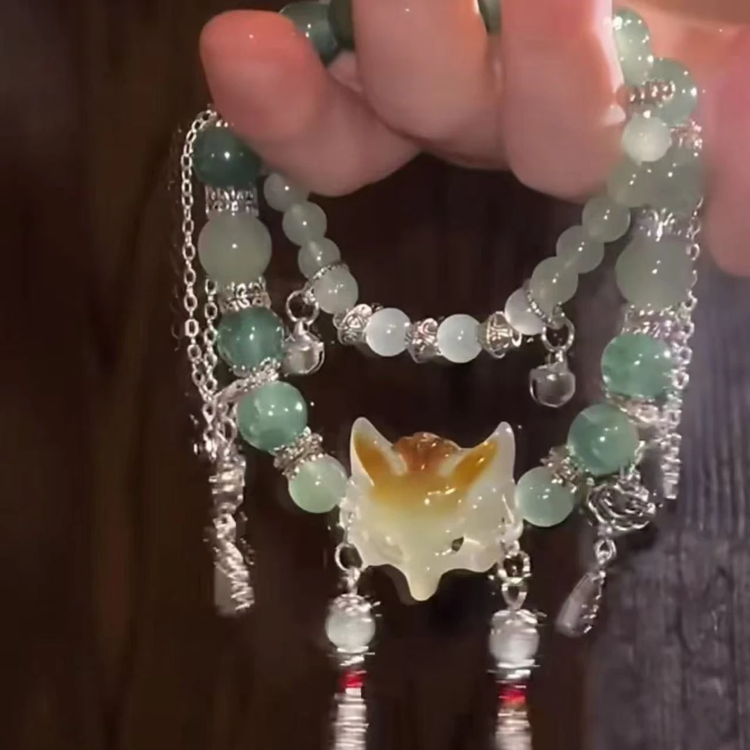 非金属玻璃手链 灵狐手链中式双圈手串美学狐狸手链双圈叠戴