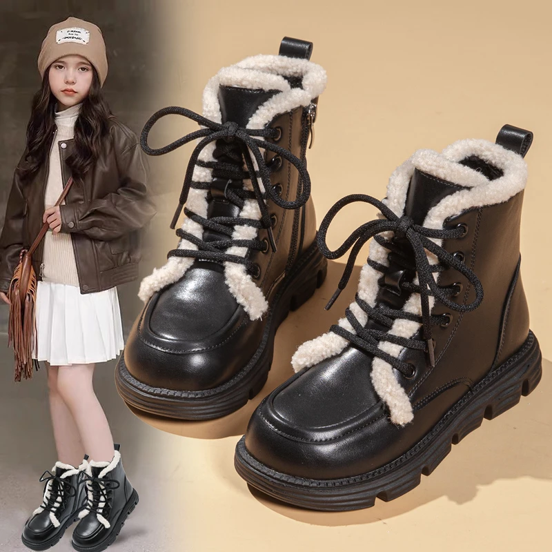 女童马丁靴2025新款儿童冬季加绒加厚雪地靴中大童保暖皮靴子防滑