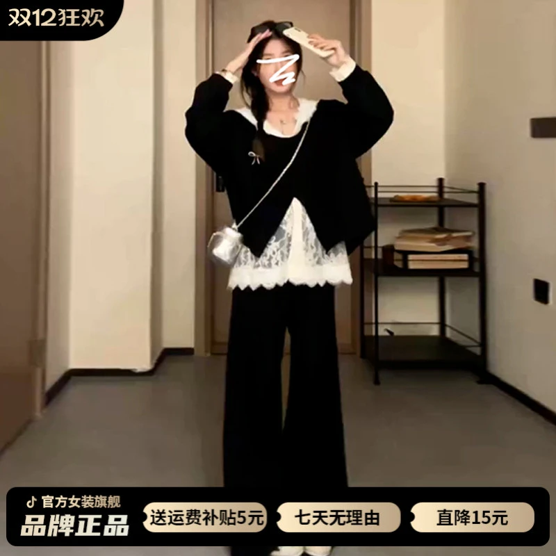 黑色小香卫衣套装女秋季2025年新款巨好看早秋韩系流行穿搭一整套