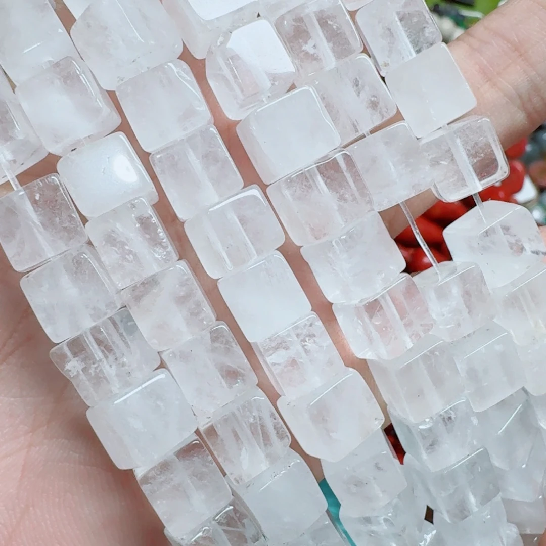 玛瑙/玉髓合金珠宝半成品8白水晶方块一条
