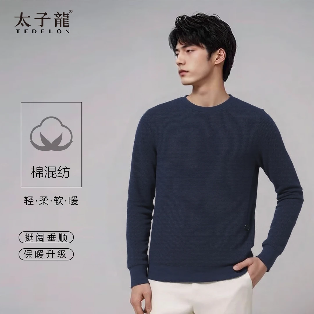 太子龍圆领时尚针织衫男士长袖舒适休闲保暖混纺垂顺