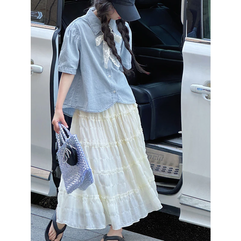 K28977蝴蝶结女童短袖套装裙2025新款夏装儿童裙子女大童两件套潮