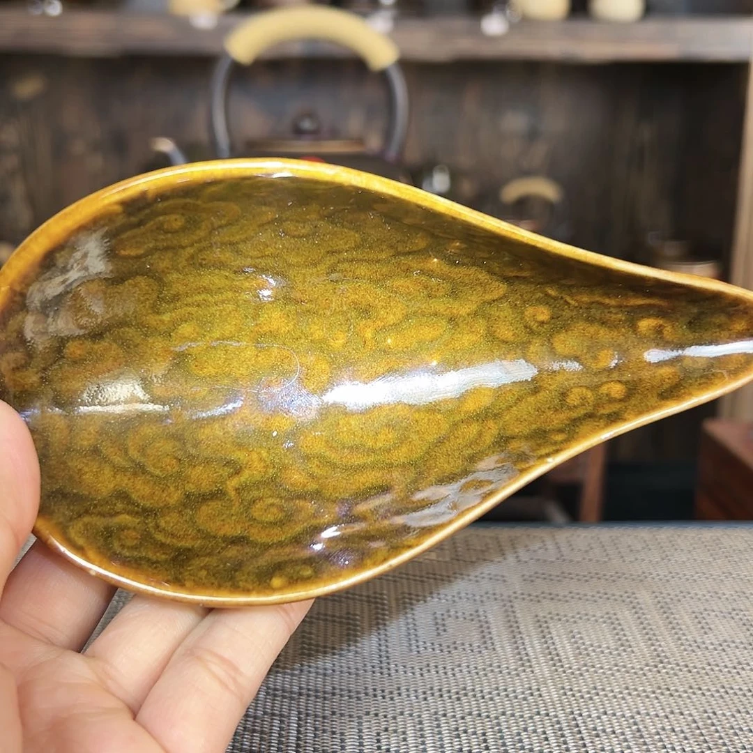 原矿釉鳝鱼黄色茶则
