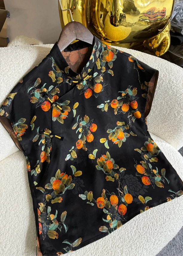 3911新国潮（柿柿如意）一字扣时尚夏季上衣