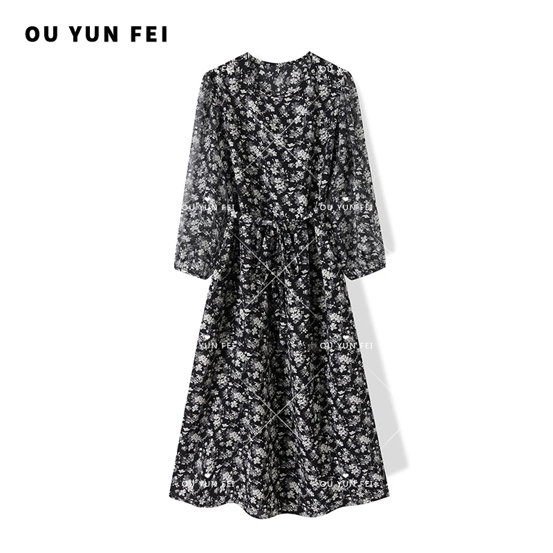 【繁花】法式裙子时尚温柔风裙子设计感显瘦显白优雅碎花长裙F1049