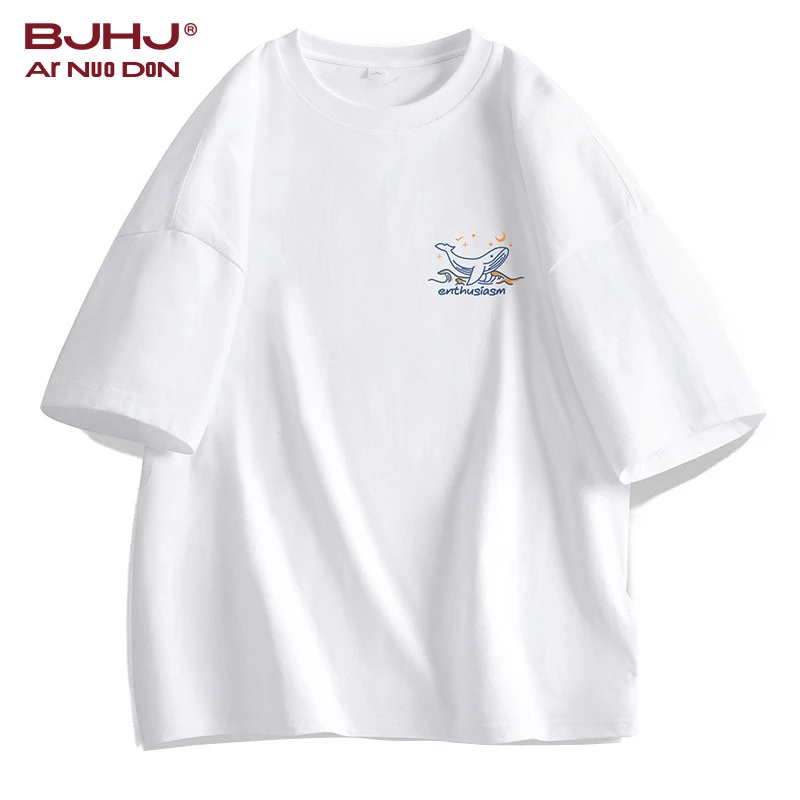 【BJHJ】新款纯棉圆领夏季美式短袖t恤情侣印花国潮百搭印花半袖男