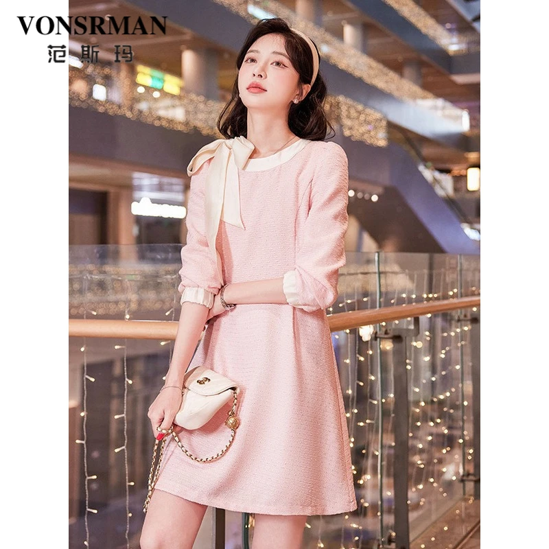 中长款时尚连衣裙女装2025春秋季新品韩版小个子修身显瘦长袖裙子