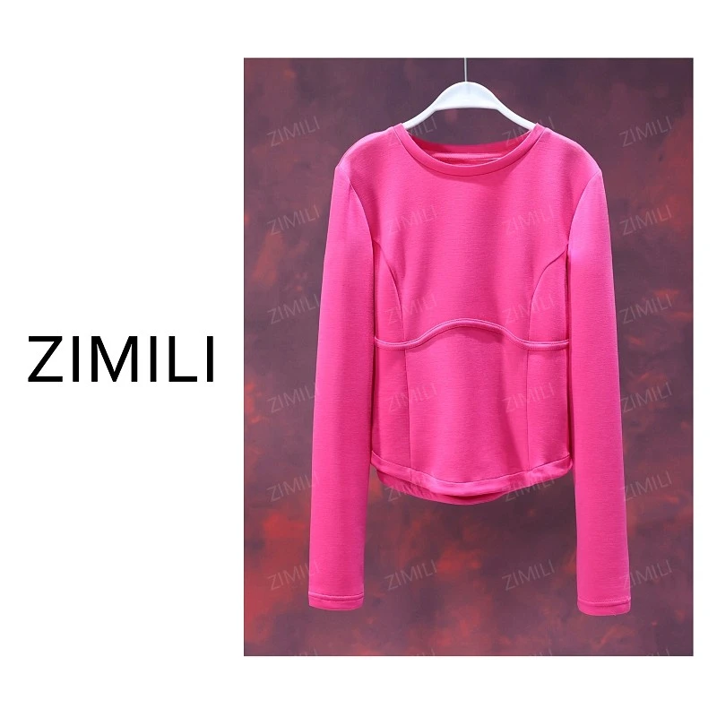 【亮哥欧货女装】冬季热感天丝《朱颜》洋红高弹显瘦打底上衣5038-A8