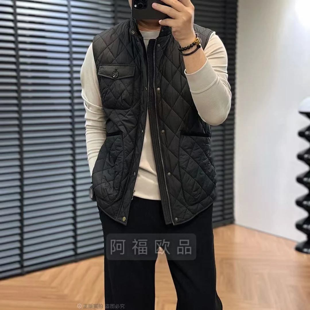 【阿福欧品】男士顶奢百搭菱形格猎装轻薄棉马甲