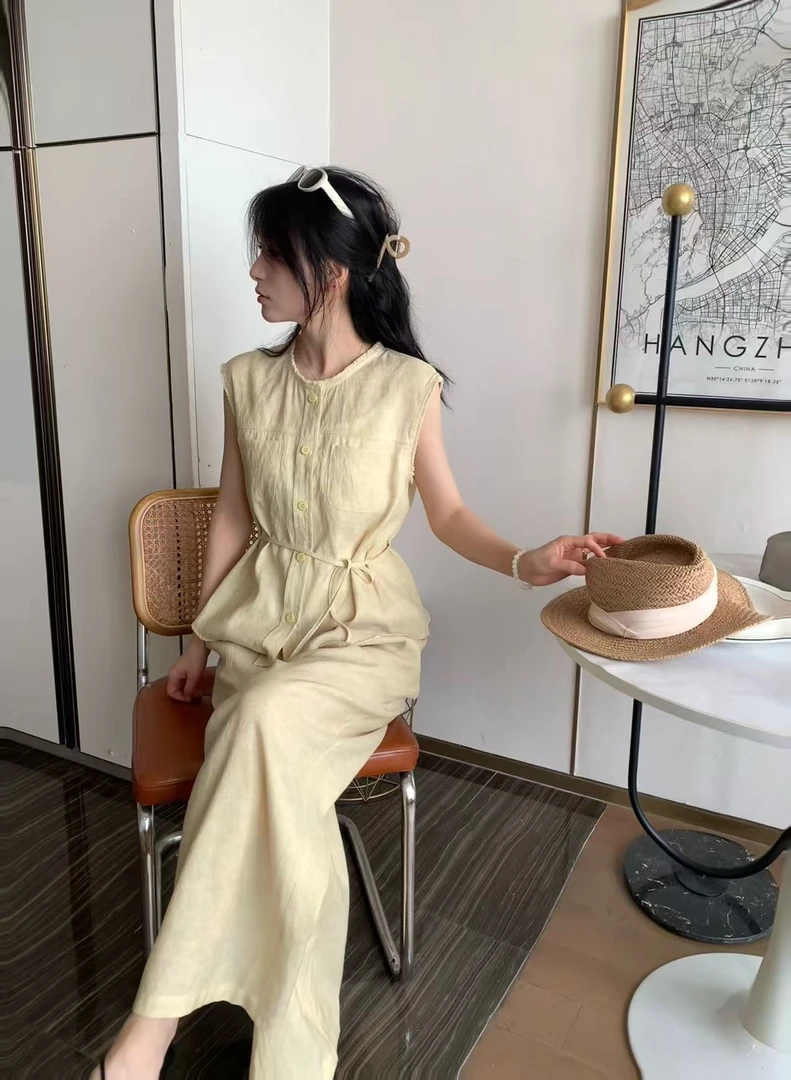 【钰姐精选】莲依50101-气质收腰通勤时尚套装森系法式宽松复古