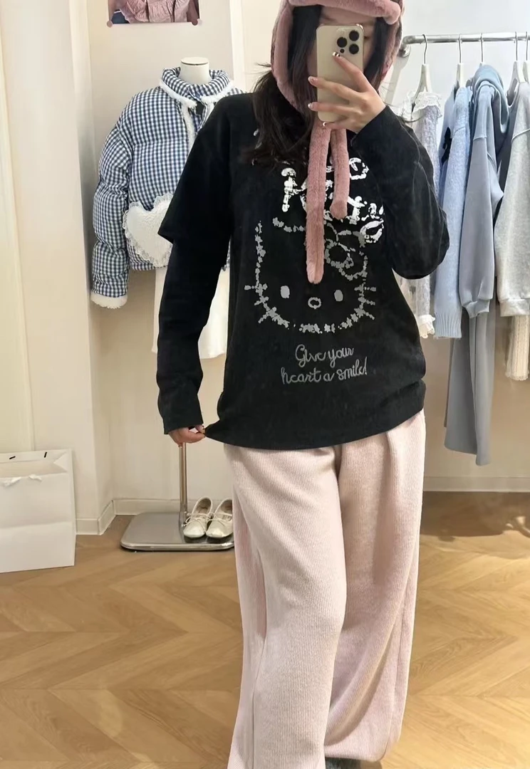 【蛋家联名Kity假两件T恤】韩单！东大门卡通联名Kity假两件卫衣