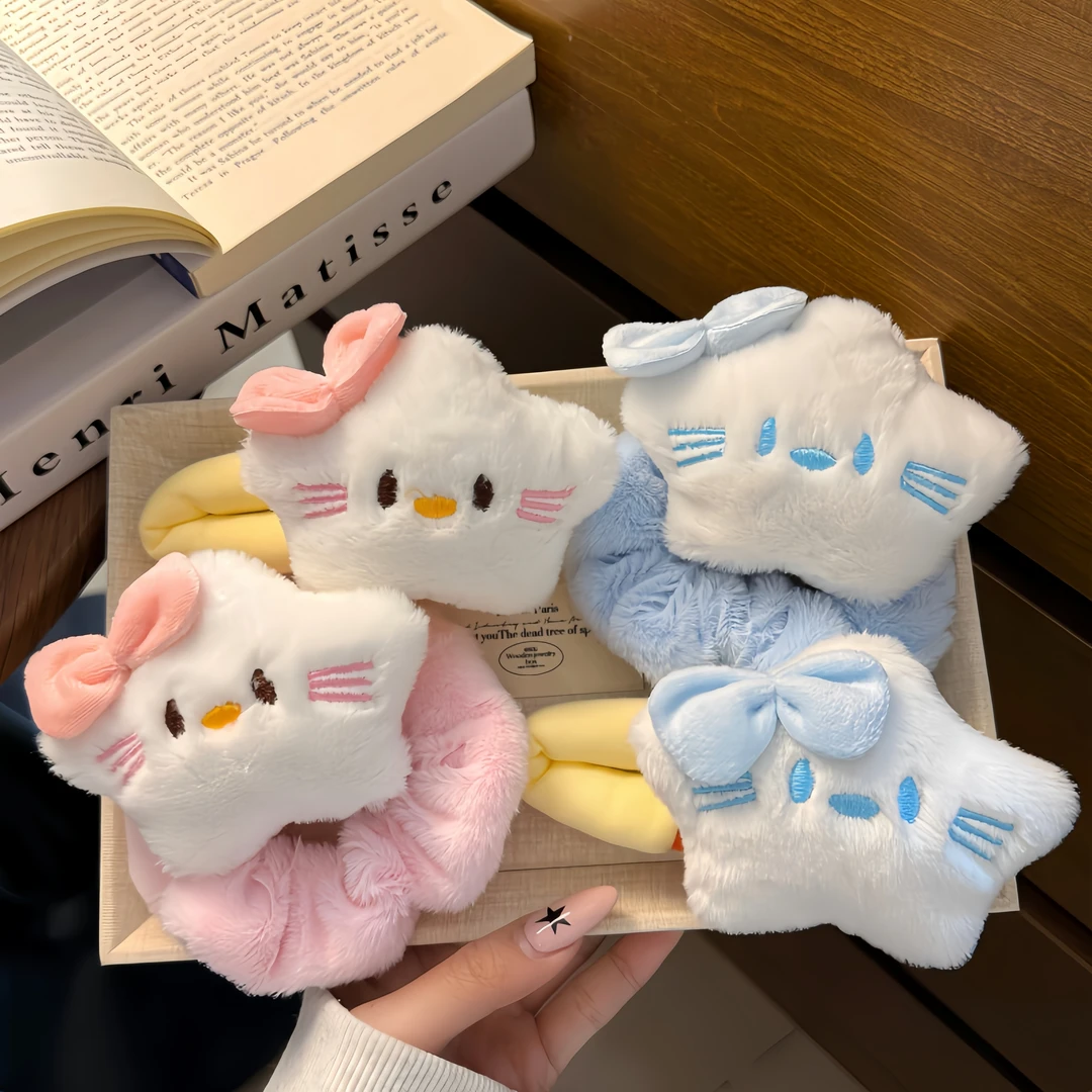 可爱毛绒星星猫咪刘海侧边夹发夹女秋冬橡皮筋头绳扎头发发圈头饰