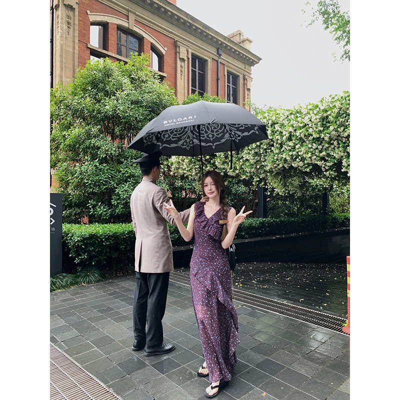 小君君布兰妮 微醺迷迭紫/设计感浪漫荷叶边显瘦连衣裙250161