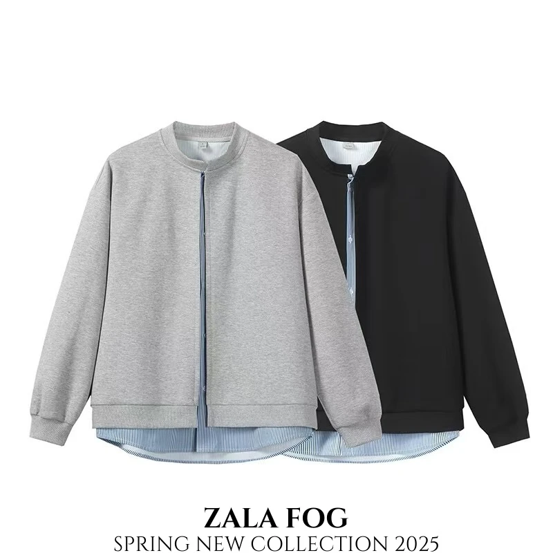 ZALA FOG 设计师款春季潮流百搭宽松假两件卫衣外套