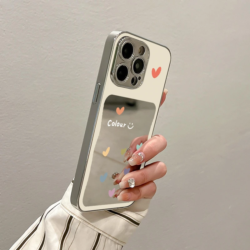 Lucky白框彩色爱心适用iPhone16镜面手机壳华为vivo小米15oppo套