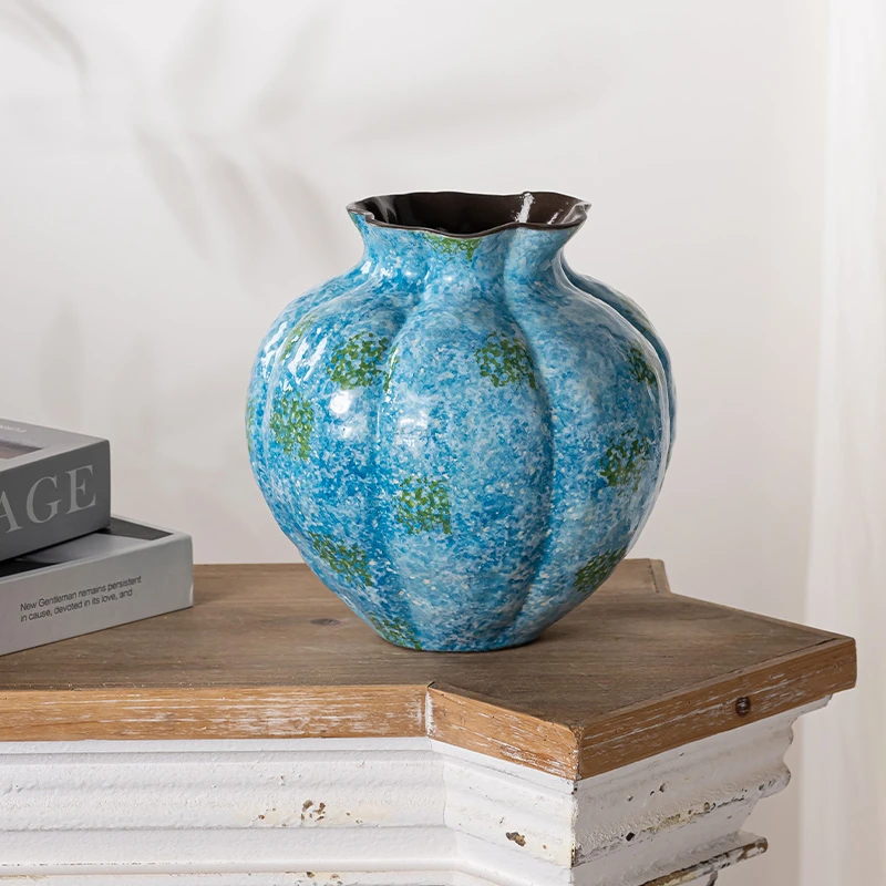 景德镇陶瓷花瓶高温流釉摆件花器客厅地面智能插花装饰品复古花瓶