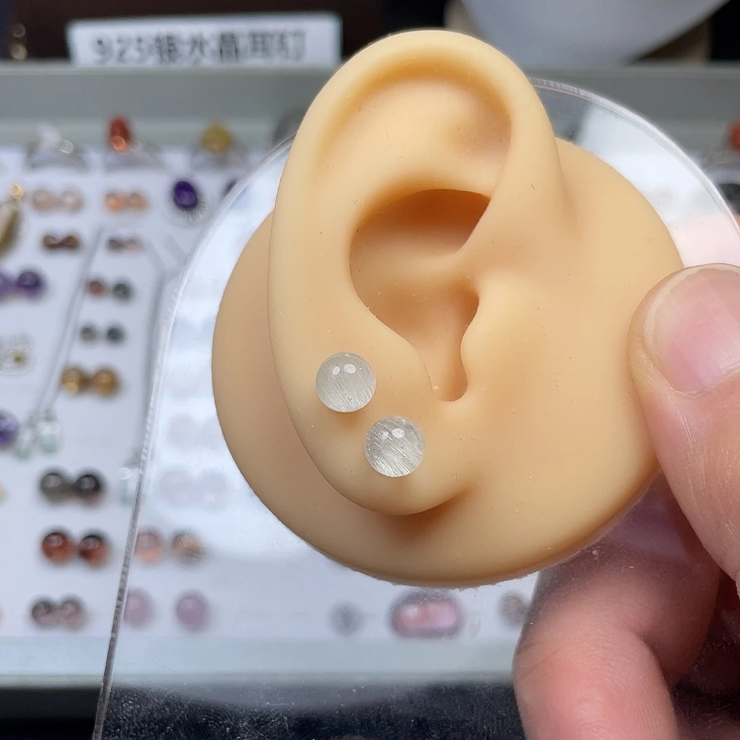 東***啦水晶耳饰银S925镶嵌兔毛