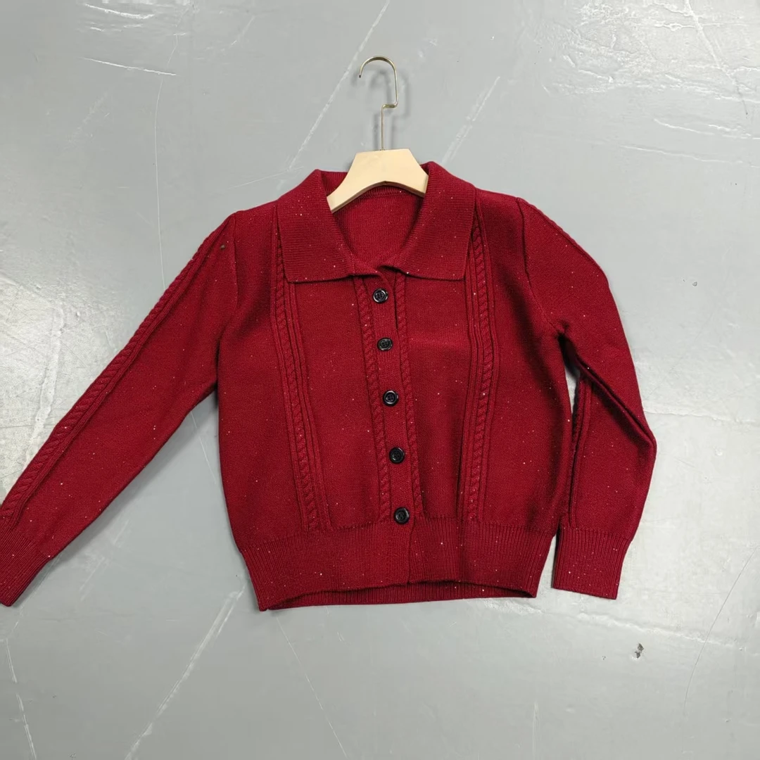 【南油玲姐】红色开衫新款针织衫MY1017