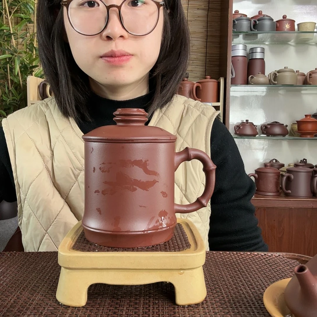 紫砂茶杯原矿共生矿紫泥竹节三件套400CC左右没礼盒