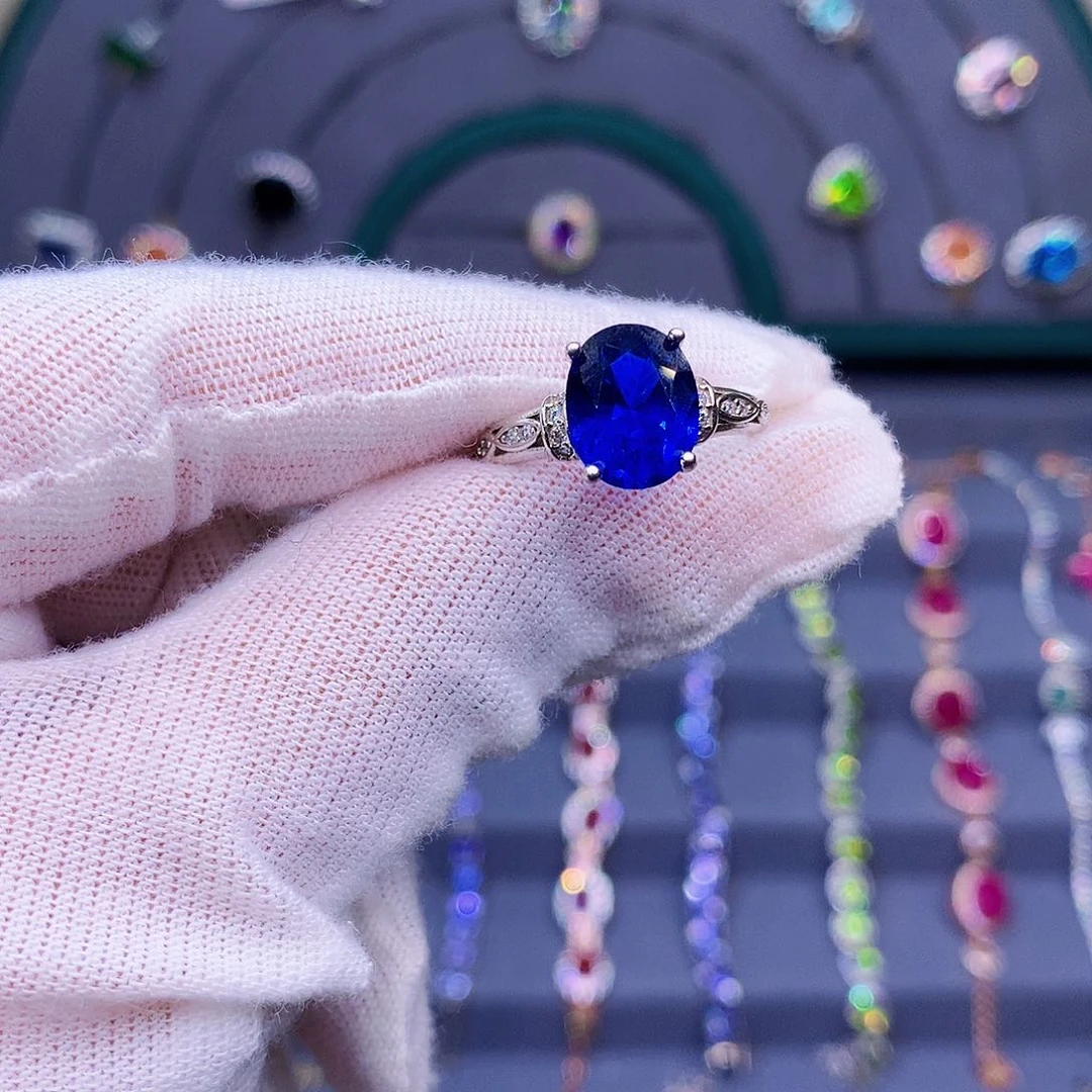 蓝宝石戒指银S925镶嵌