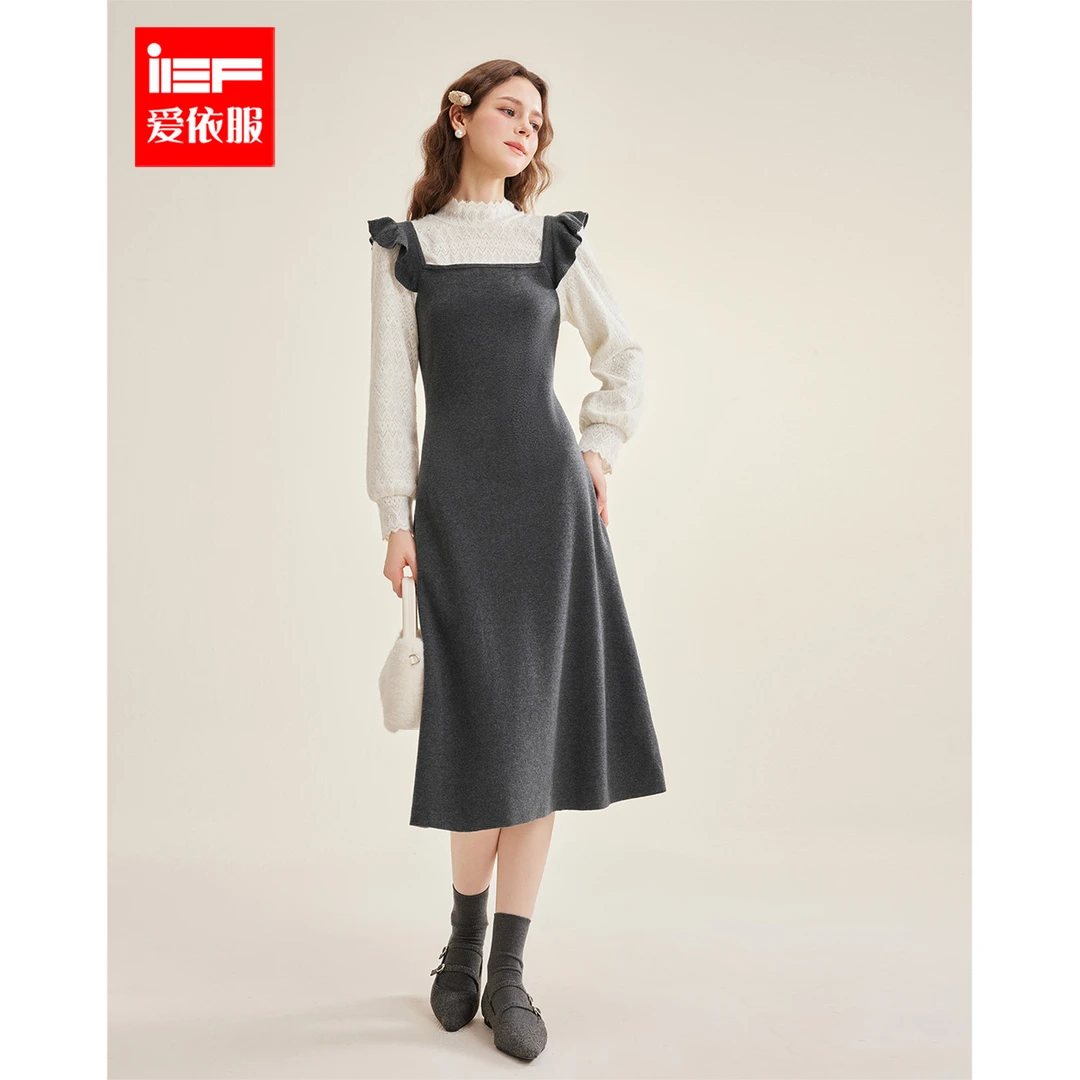 IEF/爱依服2025年冬春季新款显瘦连衣中裙气质法式长款复古时尚