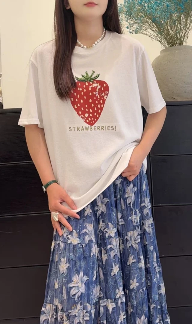 T恤圆领显瘦白色时尚休闲百搭夏季宽松印花36256